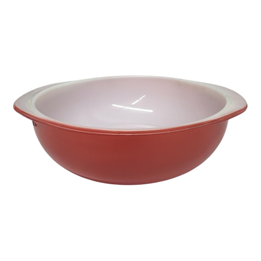 Pyrex Flamingo Pink Casserole Dish 2 QT Round Glass Handles 024 EUC 1950s